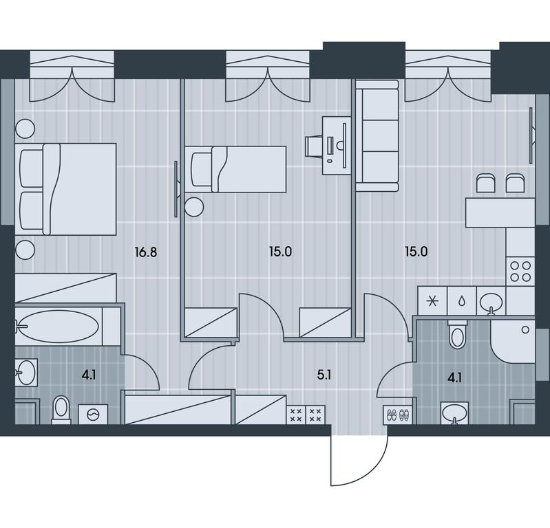 2-BD Apartment Sale, 60.1 sq. m. at Ever, Obrucheva Street, вл23, Moscow, Russia #1