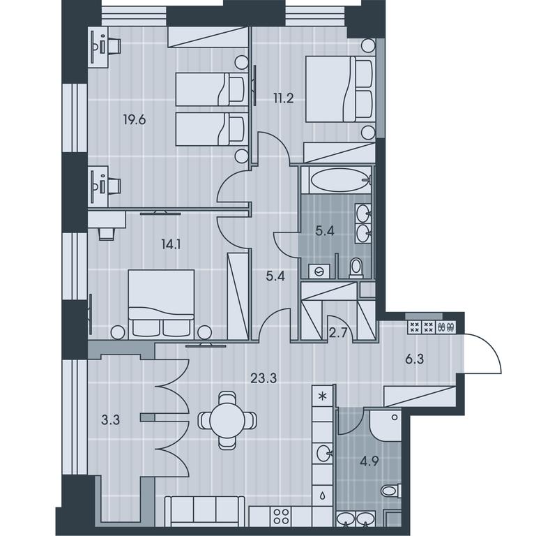 3-BD Apartment Sale, 95.2平方米 at Ever, Obrucheva Street, вл23, Moscow, Russia #1