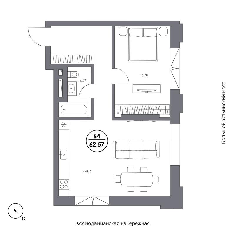 2-BD Apartment Sale, 62.1 sq. m. at Kosmo 4/22, Kosmodamianskaya Embankment, 4/22с8, Moscow, Russia #1 2-BD Apartment Sale, 62.1 sq. m. at Kosmo 4/22, Kosmodamianskaya Embankment, 4/22с8, Moscow, Russia #1