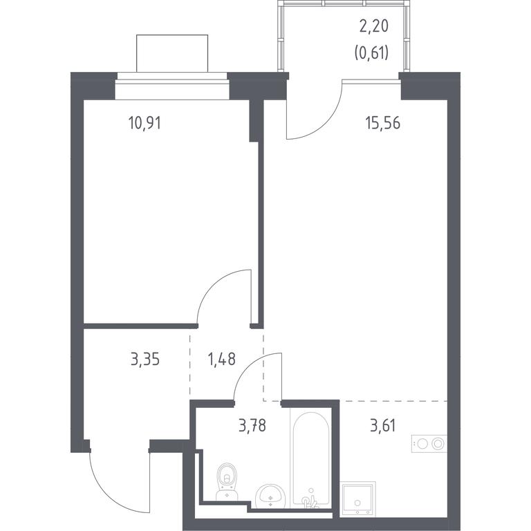 Apartment Sale, 39.3 sq. m. at Bogdanovskiy Les, derevnya Bogdanikha, Leninskiy City District, Moscow Region, Russia #1