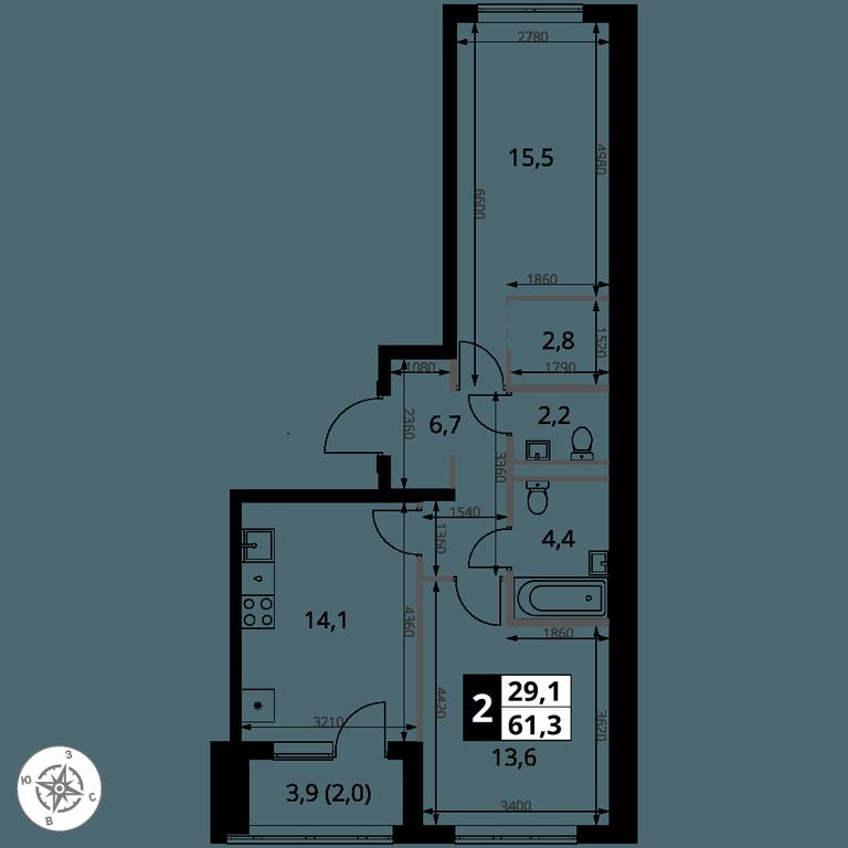 2-BD Apartment Sale, 61.3平方米 at 1 Yasenevskij, Kvartal № 24, Mosrentgen Settlement, Moscow, Russia #1 2-BD Apartment Sale, 61.3平方米 at 1 Yasenevskij, Kvartal № 24, Mosrentgen Settlement, Moscow, Russia #1