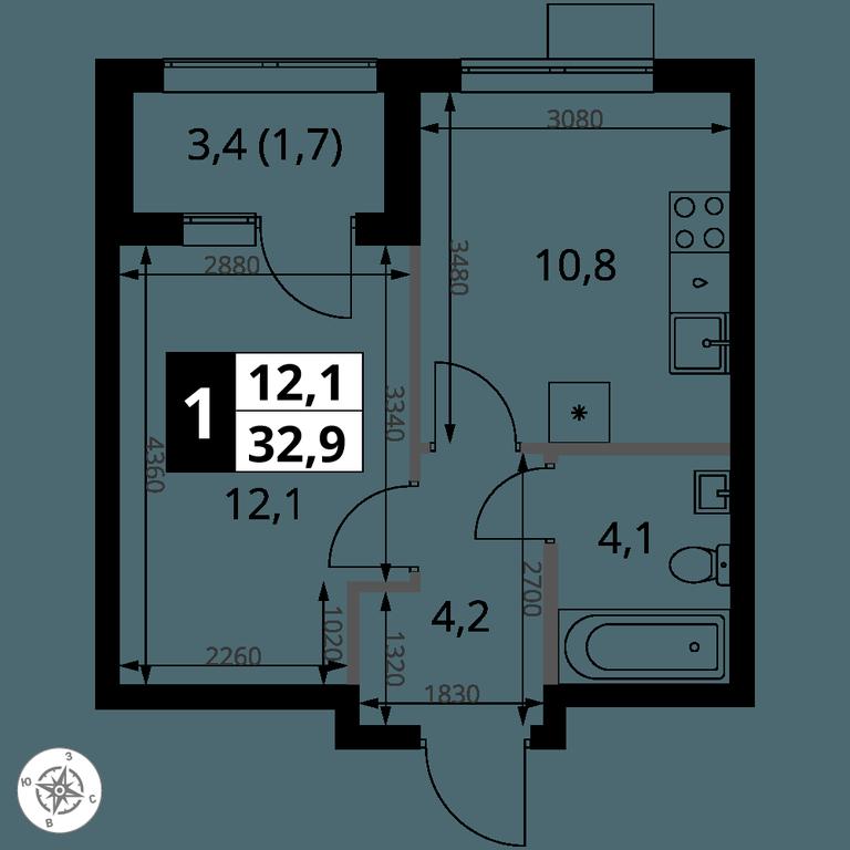 1-BD Apartment Sale, 32.9 sq. m. at 1 Yasenevskij, Kvartal № 24, Mosrentgen Settlement, Moscow, Russia #1