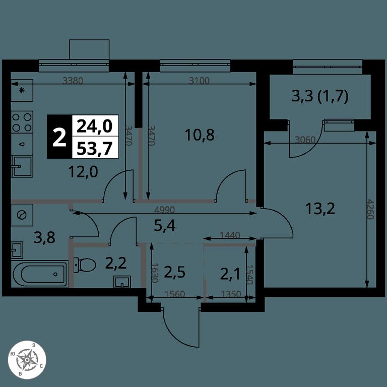 2-BD Apartment Sale, 53.7 sq. m. at 1 Yasenevskij, Kvartal № 24, Mosrentgen Settlement, Moscow, Russia #1