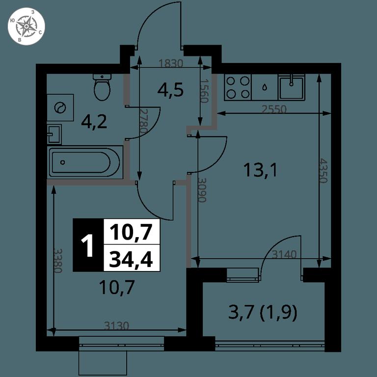 1-BD Apartment Sale, 34.4 sq. m. at 1 Yasenevskij, Kvartal № 24, Mosrentgen Settlement, Moscow, Russia #1