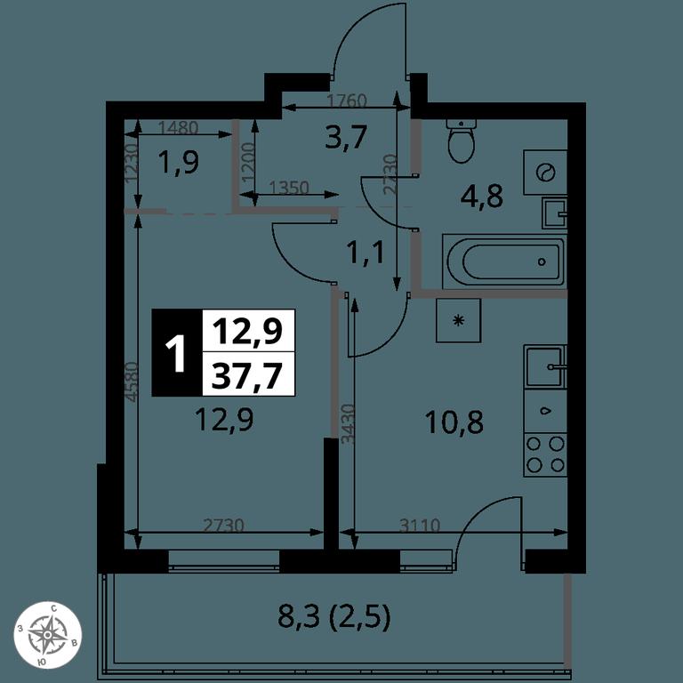 1-BD Apartment Sale, 37.7 sq. m. at 1 Yasenevskij, Kvartal № 24, Mosrentgen Settlement, Moscow, Russia #1