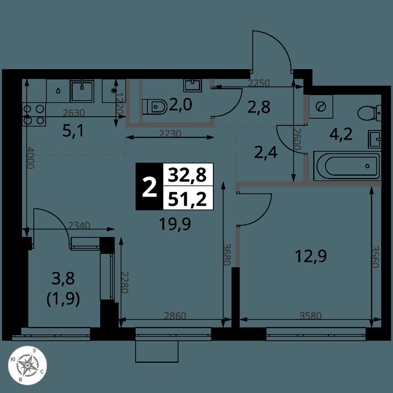2-BD Apartment Sale, 51.2 sq. m. at 1 Yasenevskij, Kvartal № 24, Mosrentgen Settlement, Moscow, Russia #1 2-BD Apartment Sale, 51.2 sq. m. at 1 Yasenevskij, Kvartal № 24, Mosrentgen Settlement, Moscow, Russia #1