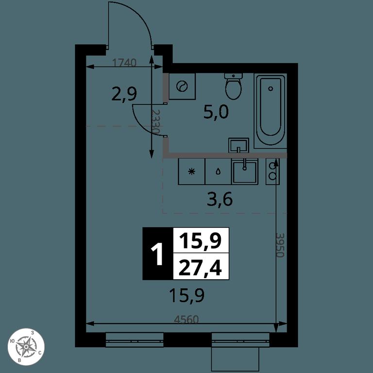 Apartment Sale, 27.4 sq. m. at 1 Yasenevskij, Kvartal № 24, Mosrentgen Settlement, Moscow, Russia #1
