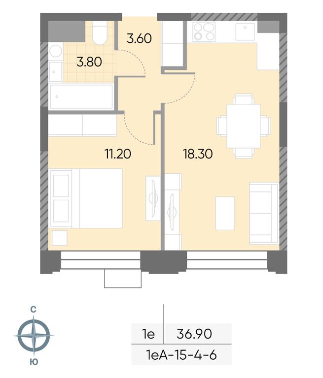 1-BD Apartment Sale, 36.9 sq. m. at Wave, Borisovskye Prudy Street, 1Б, Moscow, Russia #2
