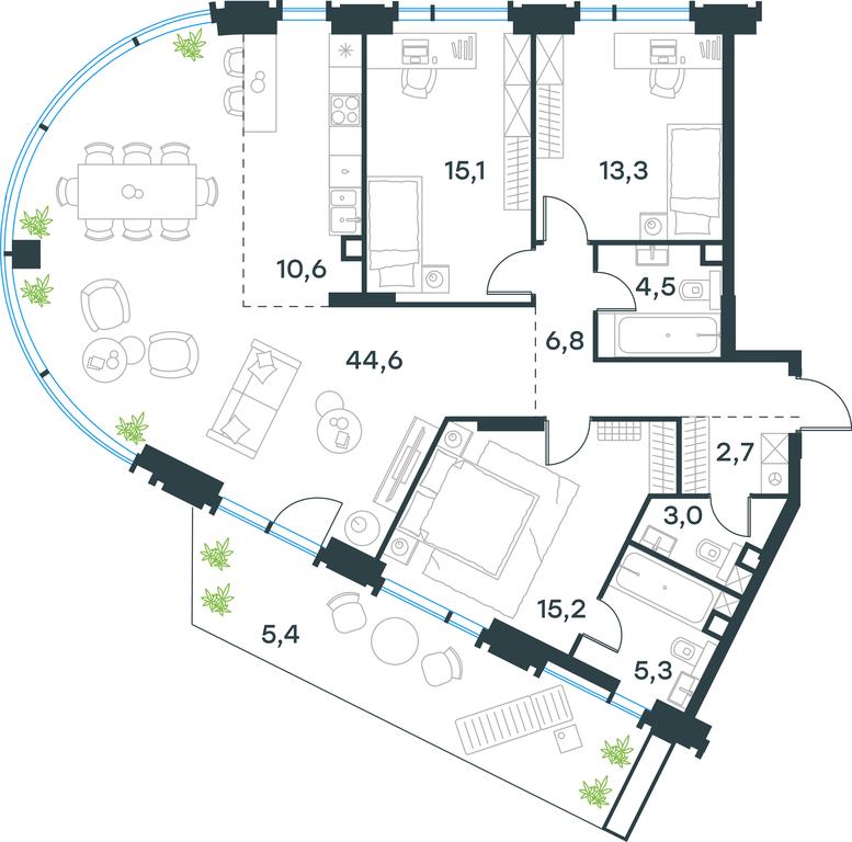 3-BD Apartment Sale, 126.5 sq. m. at Level Akademicheskaya, Profsoyuznaya Street, 2/22, Moscow, Russia #1