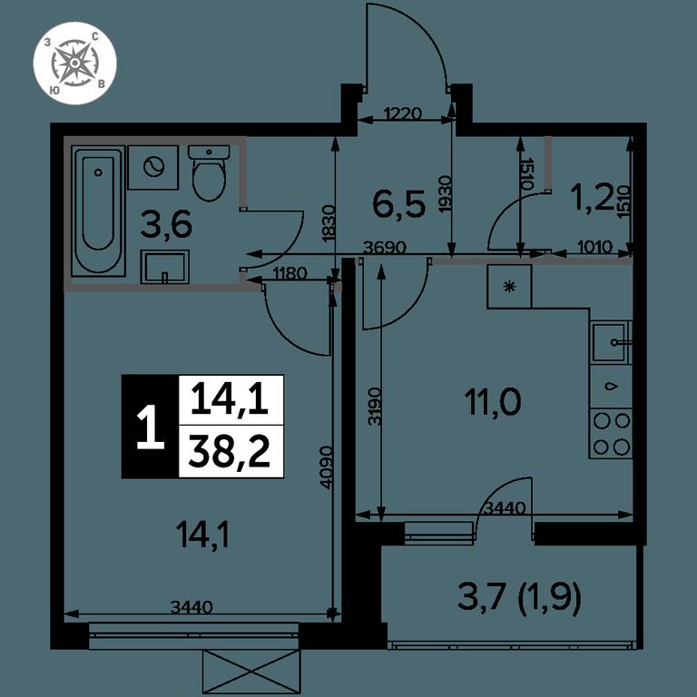 1-BD Apartment Sale, 38.1 sq. m. at Pervyi Leningradskiy, Pervy Leningradskiy Residential Complex, Moscow, Russia #2