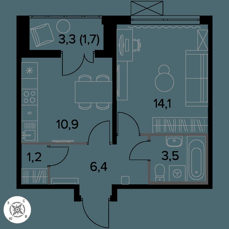 1-BD Apartment Sale, 37.8平方米 at Pervyi Leningradskiy, Pervy Leningradskiy Residential Complex, Moscow, Russia #1