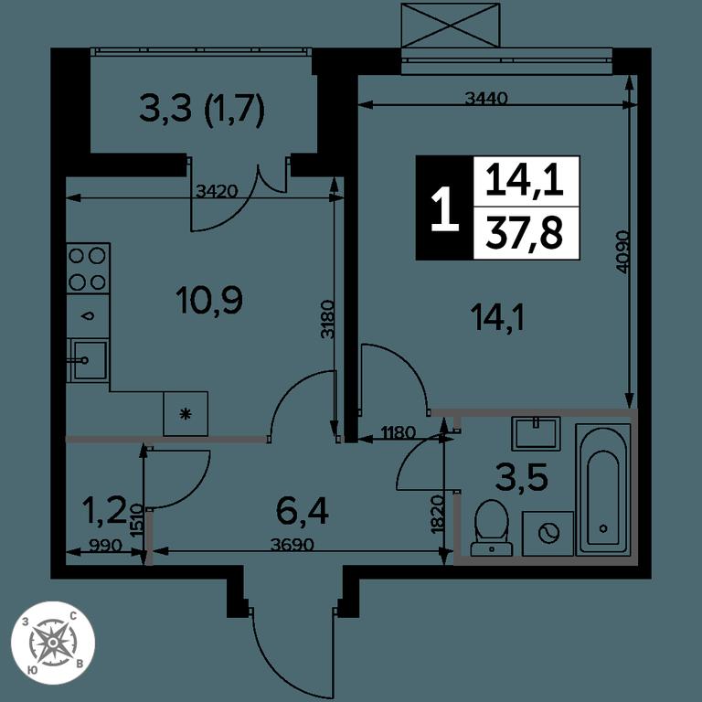 1-BD Apartment Sale, 37.8平方米 at Pervyi Leningradskiy, Pervy Leningradskiy Residential Complex, Moscow, Russia #2