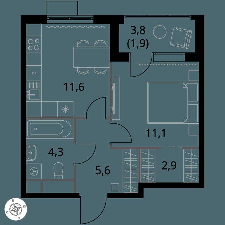 1-BD Apartment Sale, 37.4 sq. m. at 1 Himkinskij, zhiloy kompleks 1-y Khimkinskiy, kvartal Mezhdunarodny, mikrorayon Klyazma-Starbeyevo, Khimki, Moscow Region, Russia #1