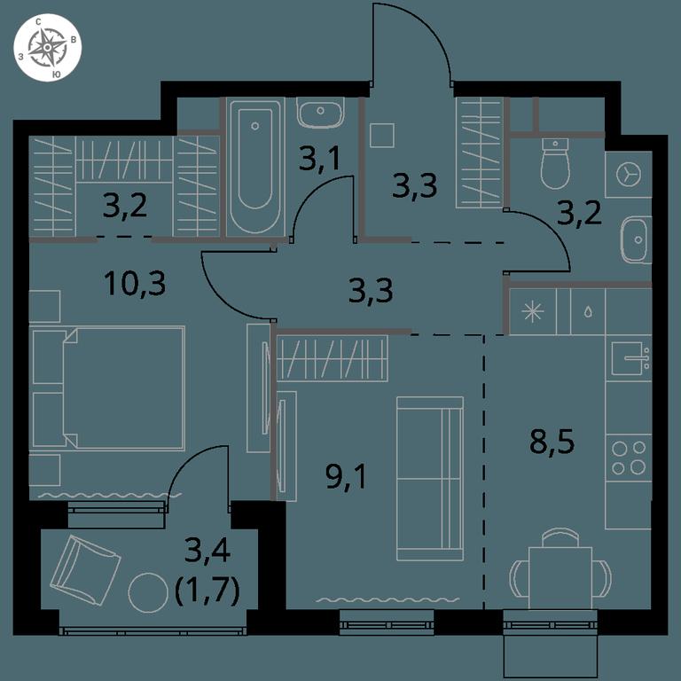 2-BD Apartment Sale, 45.7 sq. m. at 1 Himkinskij, zhiloy kompleks 1-y Khimkinskiy, kvartal Mezhdunarodny, mikrorayon Klyazma-Starbeyevo, Khimki, Moscow Region, Russia #1