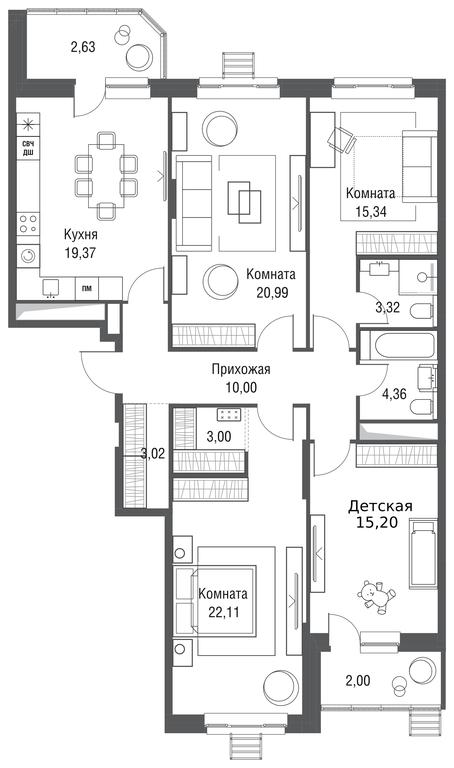 4-BD Apartment Sale, 121.34平方米 at Odinburg, Severnaya Street, 11, Odintsovo, Moscow Region, Russia #2