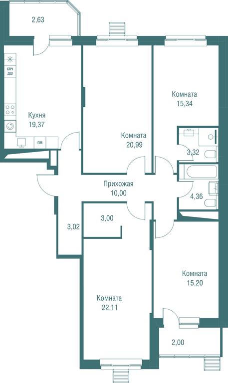 4-BD Apartment Sale, 121.34平方米 at Odinburg, Severnaya Street, 11, Odintsovo, Moscow Region, Russia #1