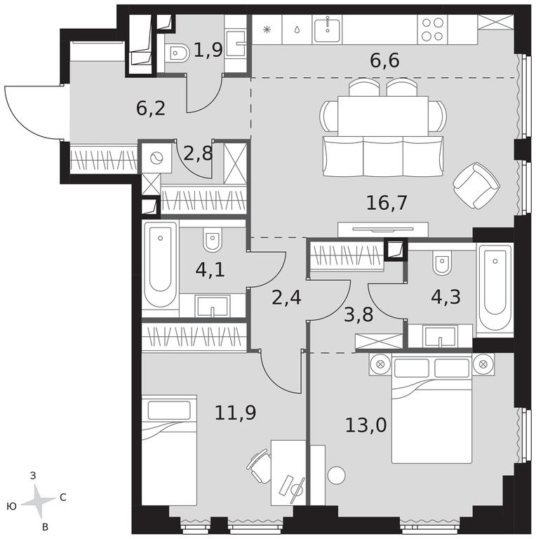 3-BD Apartment Sale, 73.7 sq. m. at Sydney City, Shenogina Street, 2, Moscow, Russia #1