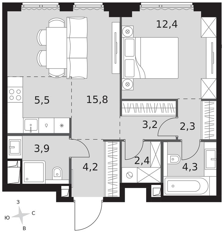 2-BD Apartment Sale, 54 sq. m. at Sydney City, Shenogina Street, 2, Moscow, Russia #1