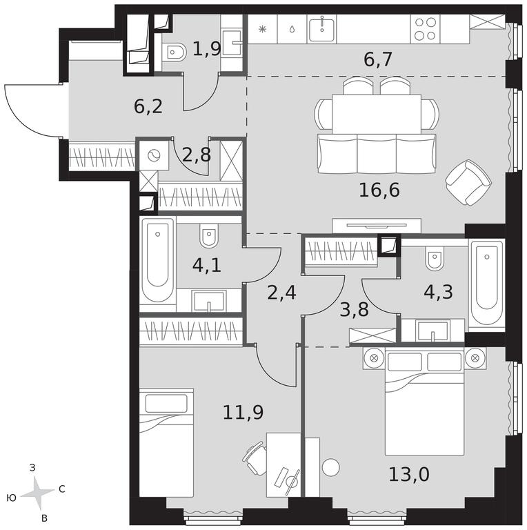 3-BD Apartment Sale, 73.7平方米 at Sydney City, Shenogina Street, 2, Moscow, Russia #1