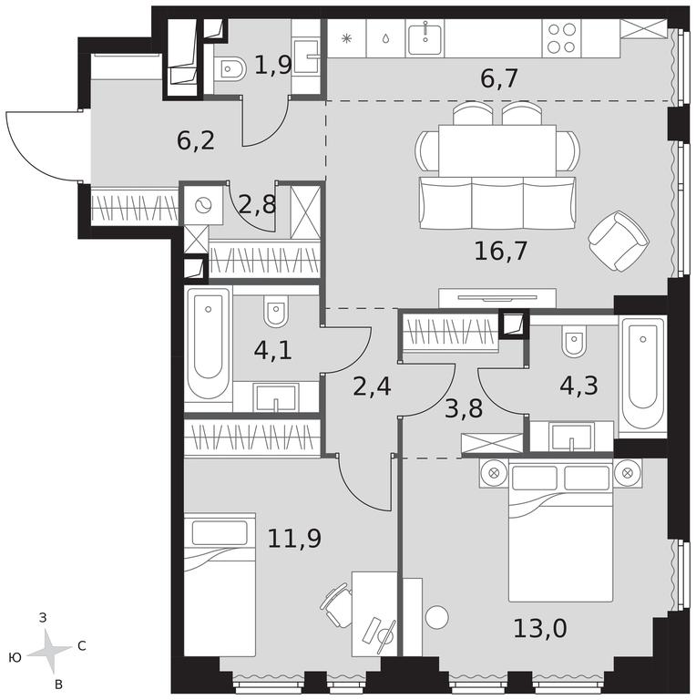 3-BD Apartment Sale, 73.8 sq. m. at Sydney City, Shenogina Street, 2, Moscow, Russia #1