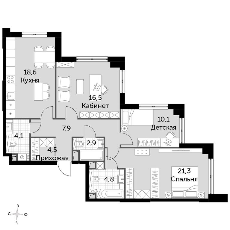 3-BD Apartment Sale, 90.8 sq. m. at Sydney City, Shenogina Street, 2, Moscow, Russia #1