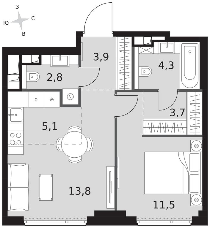 2-BD Apartment Sale, 45.1平方米 at Sydney City, Shenogina Street, 2, Moscow, Russia #1