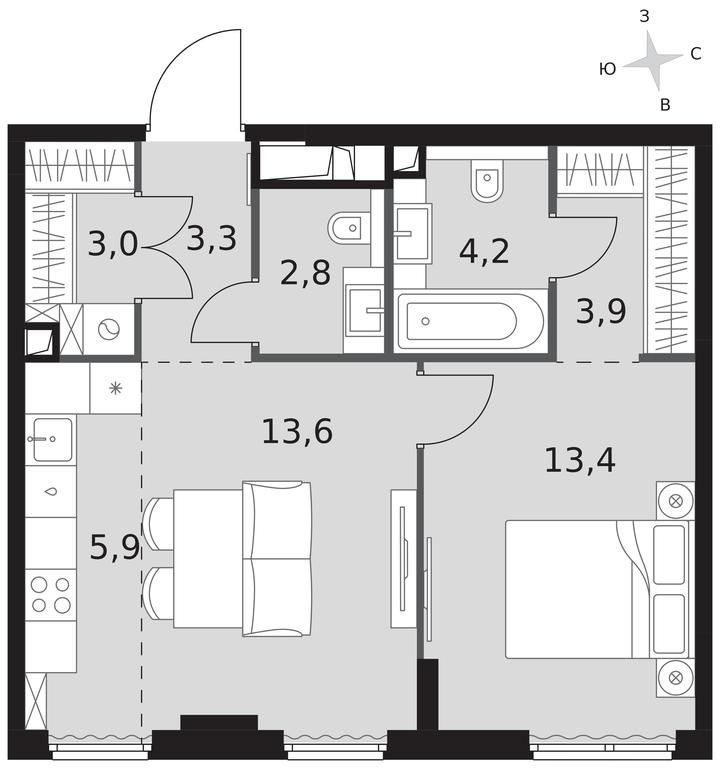 2-BD Apartment Sale, 50.1平方米 at Sydney City, Shenogina Street, 2, Moscow, Russia #1