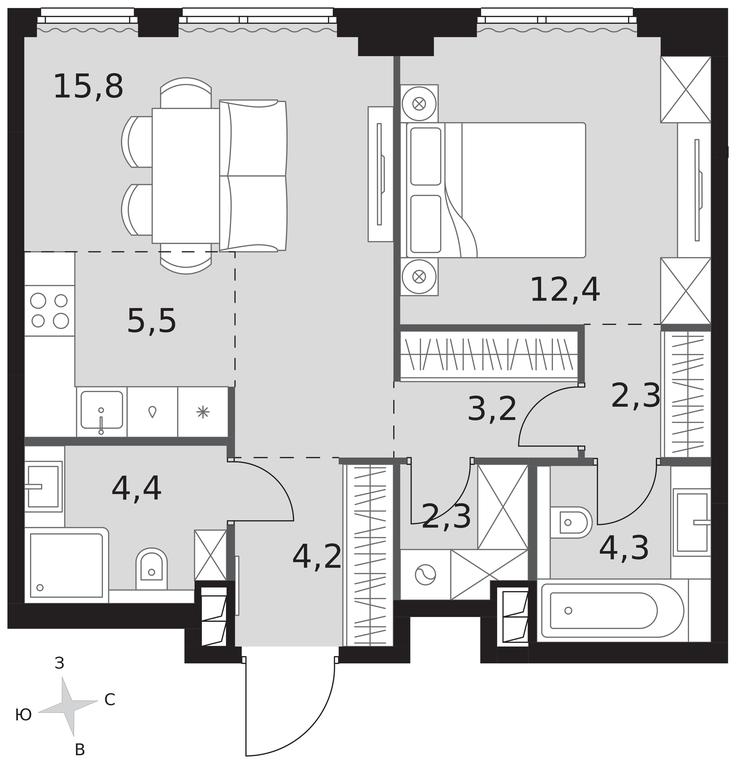 2-BD Apartment Sale, 54.4 sq. m. at Sydney City, Shenogina Street, 2, Moscow, Russia #1