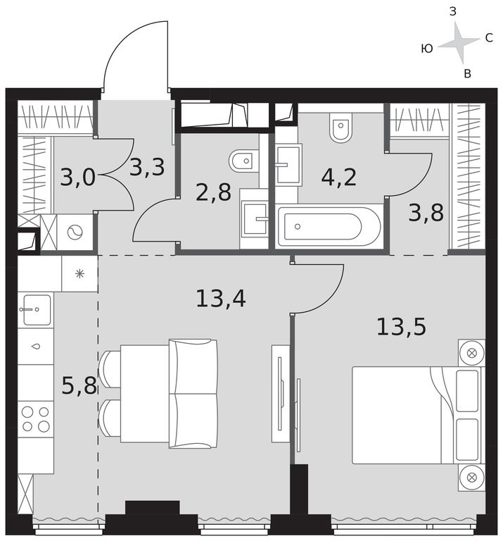 2-BD Apartment Sale, 49.8 sq. m. at Sydney City, Shenogina Street, 2, Moscow, Russia #1