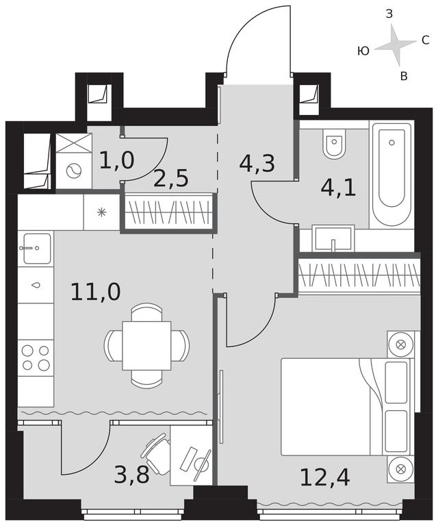 1-BD Apartment Sale, 39.1平方米 at Sydney City, Shenogina Street, 2, Moscow, Russia #1