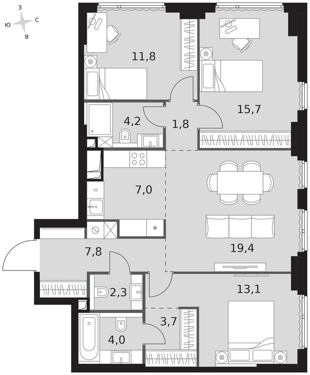 4-BD Apartment Sale, 90.8 sq. m. at Sydney City, Shenogina Street, 2, Moscow, Russia #1