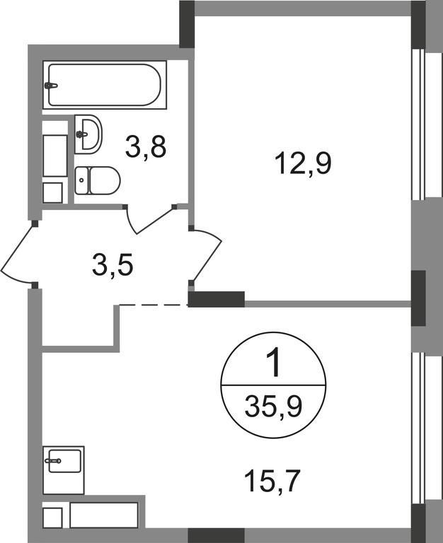 Apartment Sale, 35.9平方米 at Peredelkino Blizhnee, Korneya Chukovskogo Street, 1, Vnukovskoye Settlement, Moscow, Russia #1