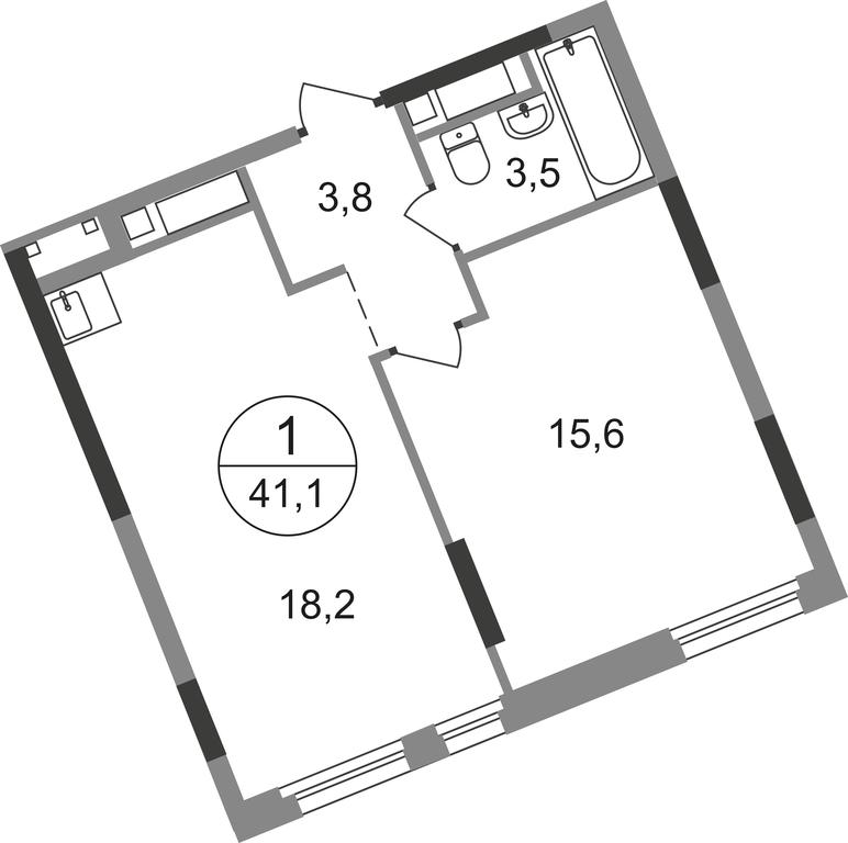 Apartment Sale, 41.1平方米 at Peredelkino Blizhnee, Korneya Chukovskogo Street, 1, Vnukovskoye Settlement, Moscow, Russia #1