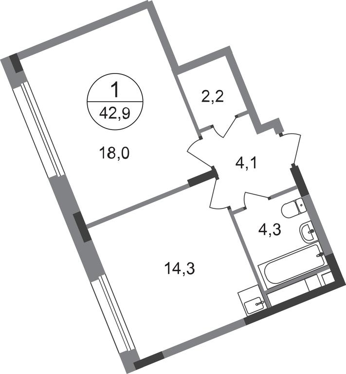 Apartment Sale, 42.9平方米 at Peredelkino Blizhnee, Korneya Chukovskogo Street, 1, Vnukovskoye Settlement, Moscow, Russia #1