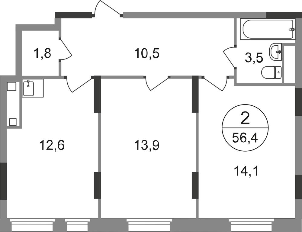 2-BD Apartment Sale, 56.4 sq. m. at Peredelkino Blizhnee, Korneya Chukovskogo Street, 1, Vnukovskoye Settlement, Moscow, Russia #1