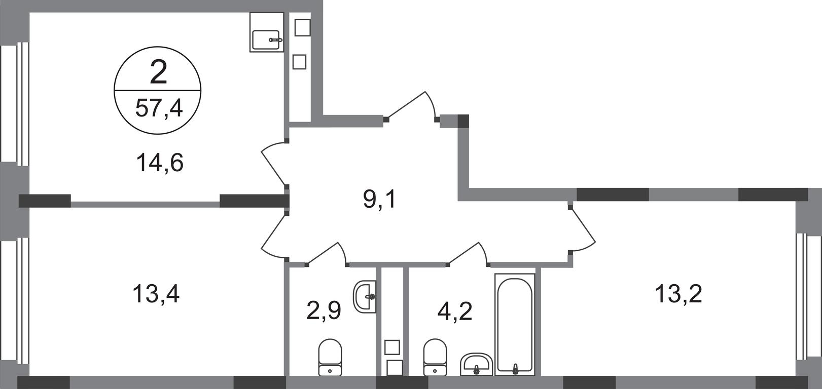 2-BD Apartment Sale, 57.4 sq. m. at Peredelkino Blizhnee, Korneya Chukovskogo Street, 1, Vnukovskoye Settlement, Moscow, Russia #1