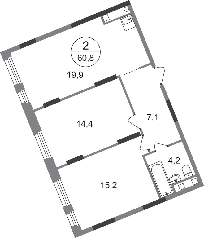 2-BD Apartment Sale, 60.8平方米 at Peredelkino Blizhnee, Korneya Chukovskogo Street, 1, Vnukovskoye Settlement, Moscow, Russia #1