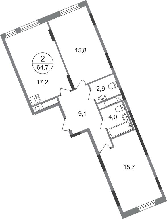 2-BD Apartment Sale, 64.7 sq. m. at Peredelkino Blizhnee, Korneya Chukovskogo Street, 1, Vnukovskoye Settlement, Moscow, Russia #1