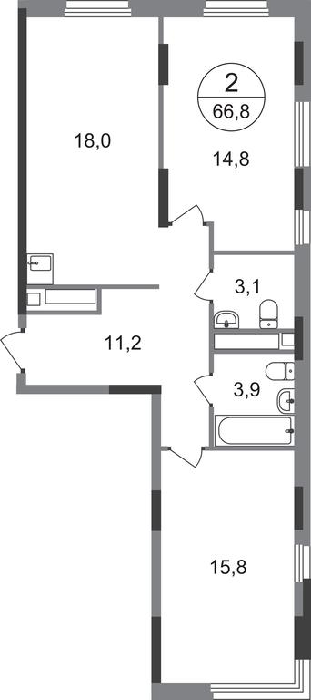 2-BD Apartment Sale, 66.8 sq. m. at Peredelkino Blizhnee, Korneya Chukovskogo Street, 1, Vnukovskoye Settlement, Moscow, Russia #1