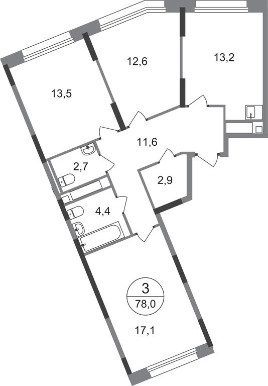 3-BD Apartment Sale, 78 sq. m. at Peredelkino Blizhnee, Korneya Chukovskogo Street, 1, Vnukovskoye Settlement, Moscow, Russia #1