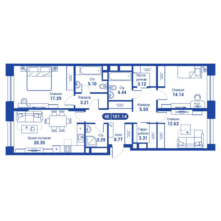 3-BD Apartment Sale, 101.7 sq. m. at iLove, улица Бочкова, 11А, Москва, Россия #1