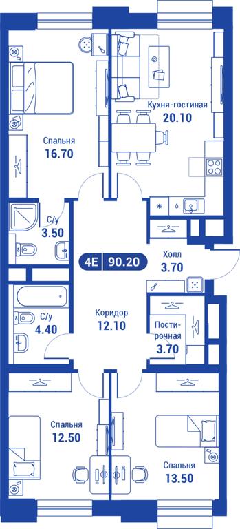 3-BD Apartment Sale, 90.2 sq. m. at iLove, улица Бочкова, 11А, Москва, Россия #1