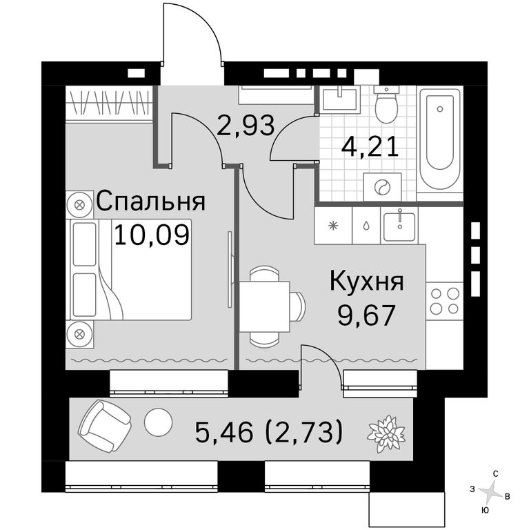 1-BD Apartment Sale, 29.63平方米 at Zhavoronki Club, zhiloy kompleks Akkord Smart-kvartal, Mitkino Village, Odintsovskiy City District, Moscow Region, Russia #1