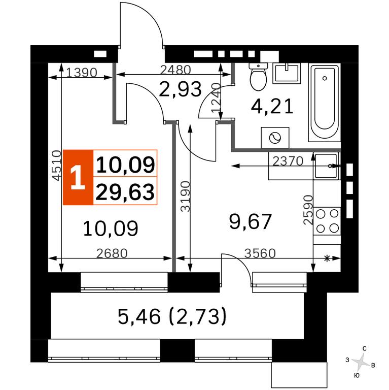 1-BD Apartment Sale, 29.63平方米 at Zhavoronki Club, zhiloy kompleks Akkord Smart-kvartal, Mitkino Village, Odintsovskiy City District, Moscow Region, Russia #2