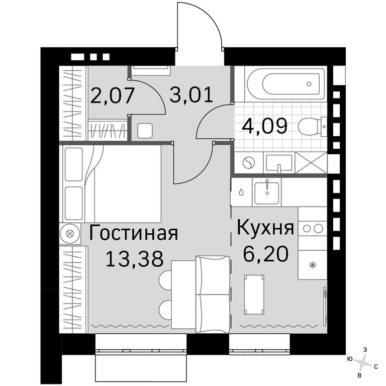 Apartment Sale, 28.75平方米 at Zhavoronki Club, zhiloy kompleks Akkord Smart-kvartal, Mitkino Village, Odintsovskiy City District, Moscow Region, Russia #1