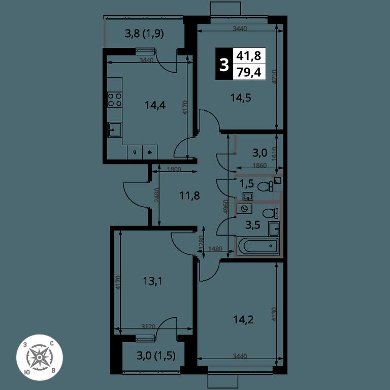 3-BD Apartment Sale, 79.4 sq. m. at Pervy Sheremetevskij, Komsomolskaya Street, 16, Khimki, Moscow Region, Russia #2 3-BD Apartment Sale, 79.4 sq. m. at Pervy Sheremetevskij, Komsomolskaya Street, 16, Khimki, Moscow Region, Russia #2
