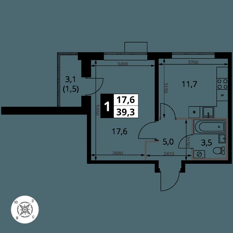 1-BD Apartment Sale, 39.3 sq. m. at Pervy Sheremetevskij, Komsomolskaya Street, 16, Khimki, Moscow Region, Russia #2