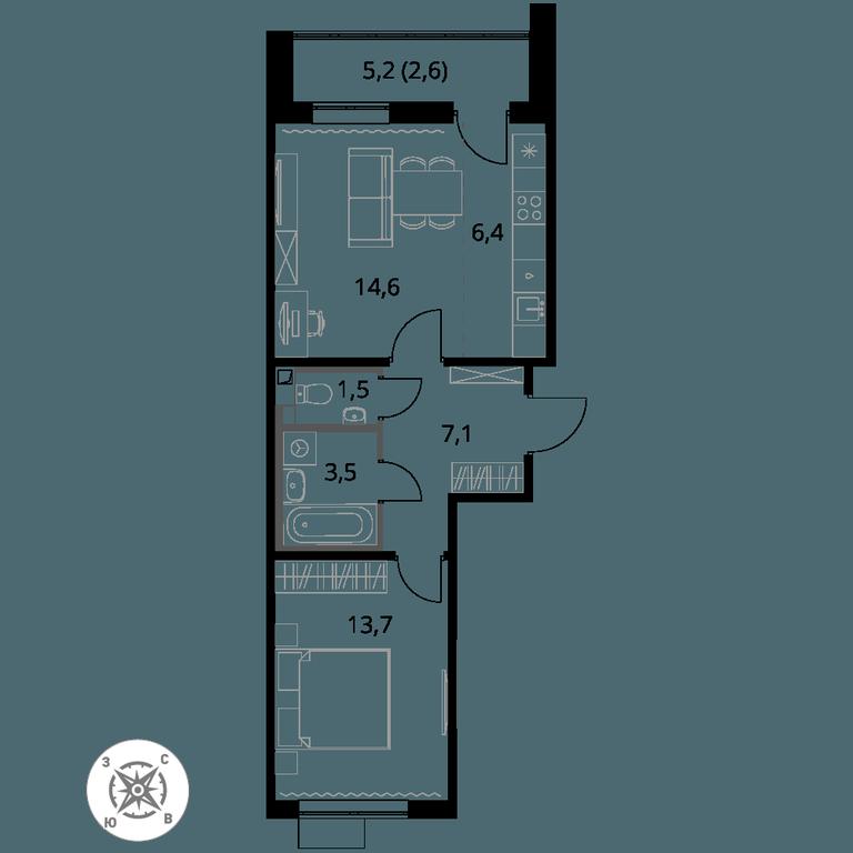 2-BD Apartment Sale, 49.4 sq. m. at Pervy Sheremetevskij, Komsomolskaya Street, 16, Khimki, Moscow Region, Russia #1