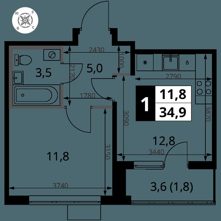1-BD Apartment Sale, 34.9 sq. m. at Pervy Sheremetevskij, Komsomolskaya Street, 16, Khimki, Moscow Region, Russia #2 1-BD Apartment Sale, 34.9 sq. m. at Pervy Sheremetevskij, Komsomolskaya Street, 16, Khimki, Moscow Region, Russia #2