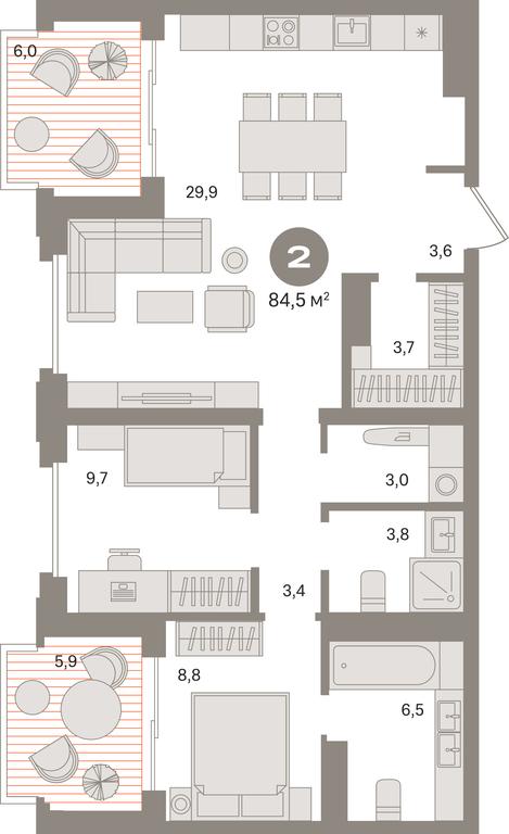 2-BD Apartment Sale, 87.1平方米 at Kvartal «MONS», Ogorodny Drive, Moscow, Russia #1